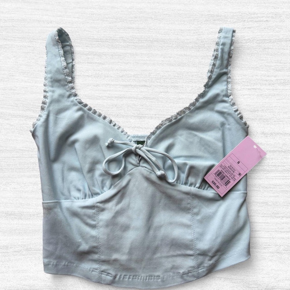 Light Blue Crop Top with Lace Trim NWT